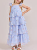 A-Line Square Neckline Sleeveless Floor-Length Junior Bridesmaid Dresses With Cascading Ruffles