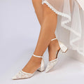 Low Heel Lace/Silk Like Satin Open Toe Wedding Shoes With Imitation Pearl/Flower