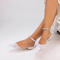 Elegant Flat Heel Lace/Silk Like Satin Point Toe Wedding Shoes With Rhinestone/Imitation Pearl/Flower/Beading