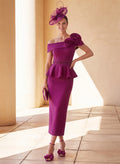 Sheath/Column Asymmetrical Sleeveless Ankle-Length Elastic Satin Cocktail Dresses With Ruffle/Rhinestone/Flower(s)