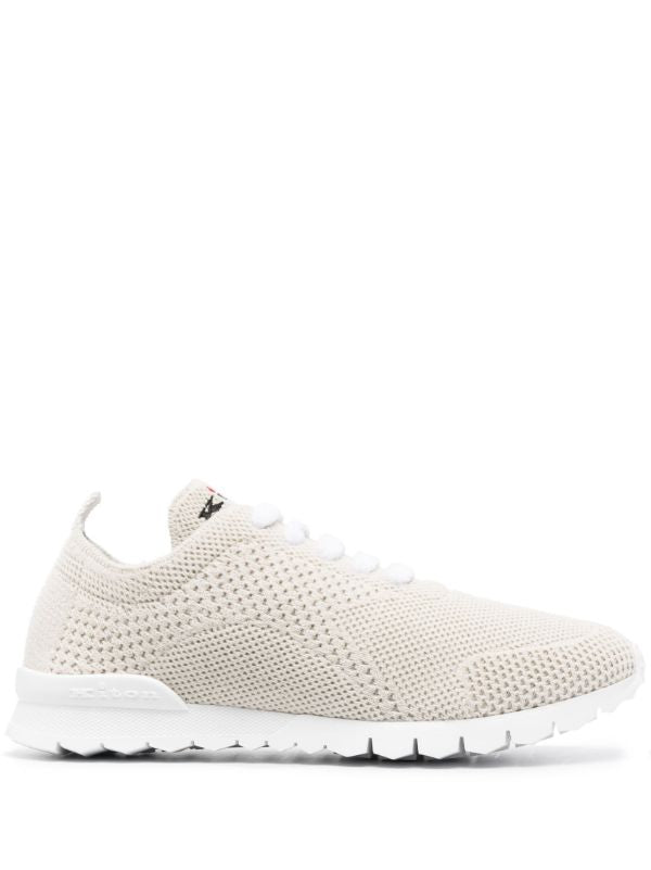 Kiton Fully-Perforated Cashmere Sneaker — Cream