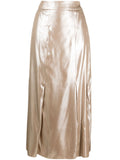 Peserico Laminated-Twill Skirt — Silver