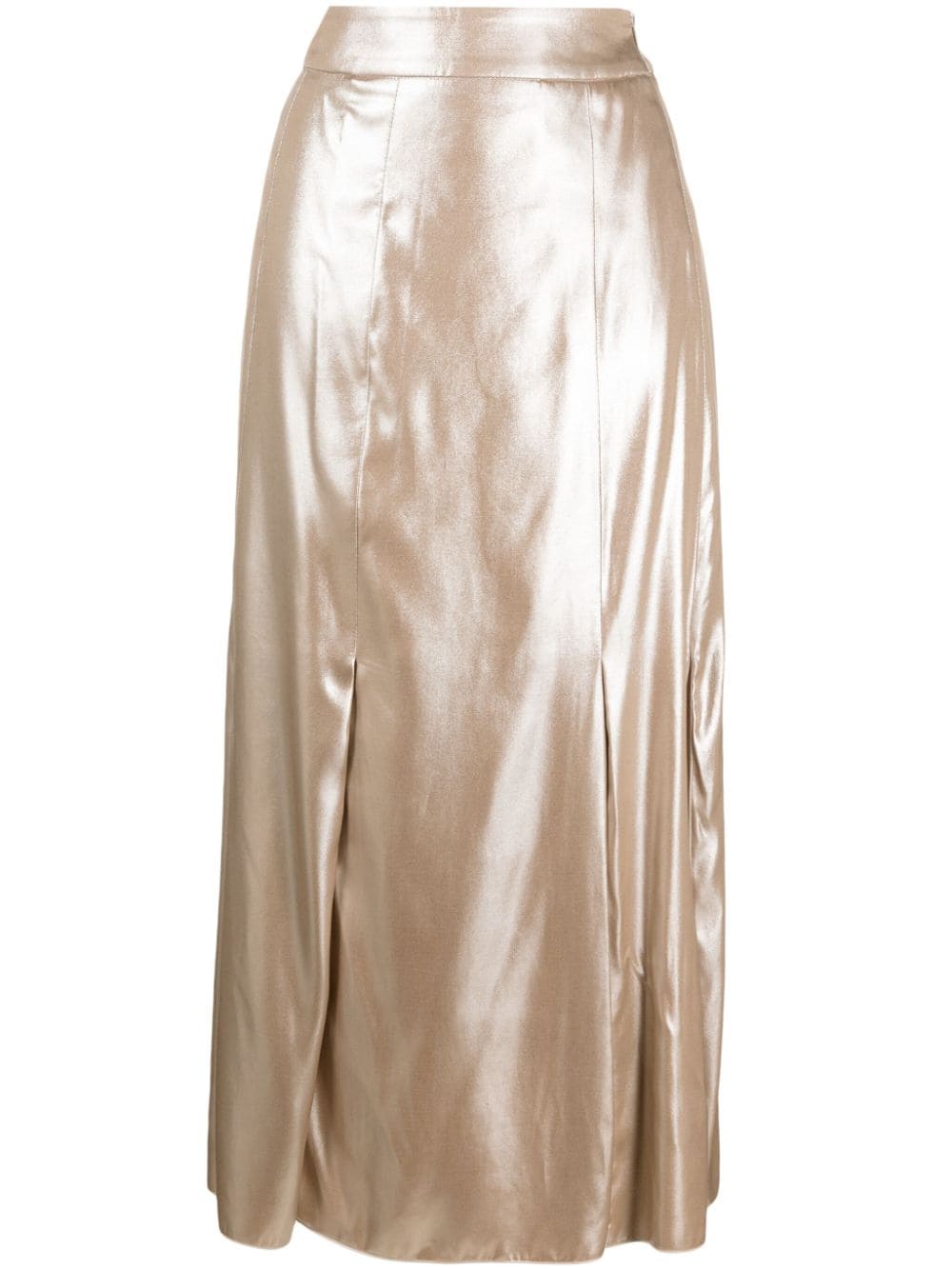 Peserico Laminated-Twill Skirt — Silver