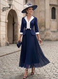 A-Line V-Neck Long Sleeves Ankle-Length Chiffon/Matte Satin Mother Of The Bride Dresses