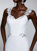 Trumpet/Mermaid Sweetheart Sleeveless Sweep Train Lace/Elastic Satin Bride Wedding Dress With Appliques Lace