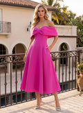 A-Line Off-The-Shoulder/Sweetheart Sleeveless Tea-Length Elastic Satin Mother Of The Bride Dresses With Bow(s)