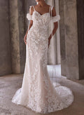 Trumpet/Mermaid Sweetheart Court Train Lace/Tulle Wedding Dresses With Appliques Lace