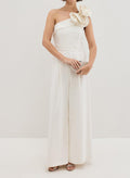 Jumpsuit/Pantsuit One-Shoulder Sleeveless Floor-Length Elastic Satin Wedding Dresses With Flower(s)