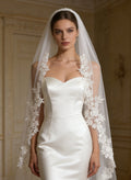 Lace Applique Edge One-Tier Tulle Elbow Bridal Veils