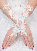 Fingerless Classic Length Bridal Gloves With Floral