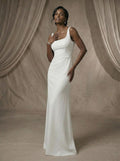 Simple Sheath/Column Square Neckline Elastic Satin Wedding Dresses With Floor-Length