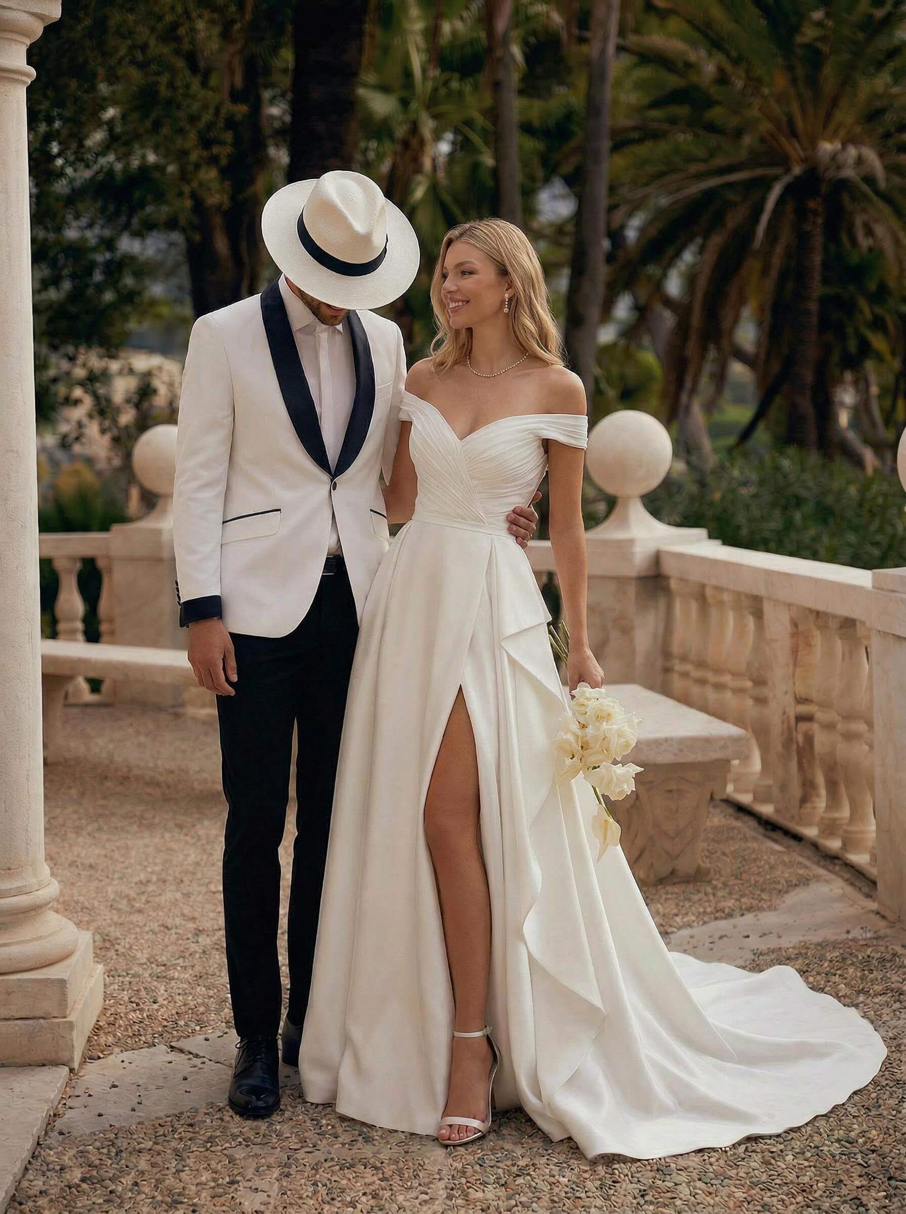 Off-The-Shoulder Simple A-Line Pleated Wedding Dresses With Split Front