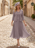 A-Line Scoop Neck Chiffon Mother Of The Bride Dresses With Appliques Lace