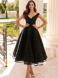 Simple Cap Shoulder A-Line Tea-Length Cocktail Dresses