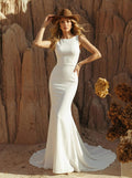 Minimalistic Open Back Pearl Wedding Dress