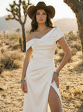 Sheath/Column Sleeveless Sweep Train Silk Like Satin Wedding Dresses