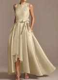 A-Line Scoop Neck Lace/Satin Mother Of The Bride Dresses With Pockets