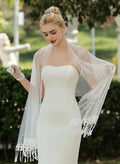 Open Front Tulle Shawl With Lace