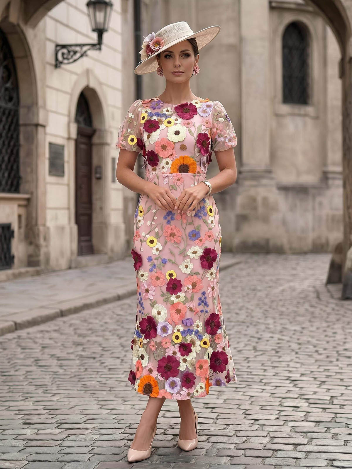 Sheath/Column Ankle-Length Lace/Elastic Satin Cocktail Dresses With Appliques Lace/Flower(s)