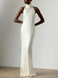 Sheath/Column Halter Sleeveless Floor-Length Bride Wedding Dress