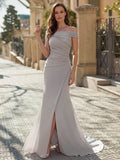 Trumpet/Mermaid Off-The-Shoulder Sweep Train Chiffon Mother Of The Bride Dresses With Pleated/High Split