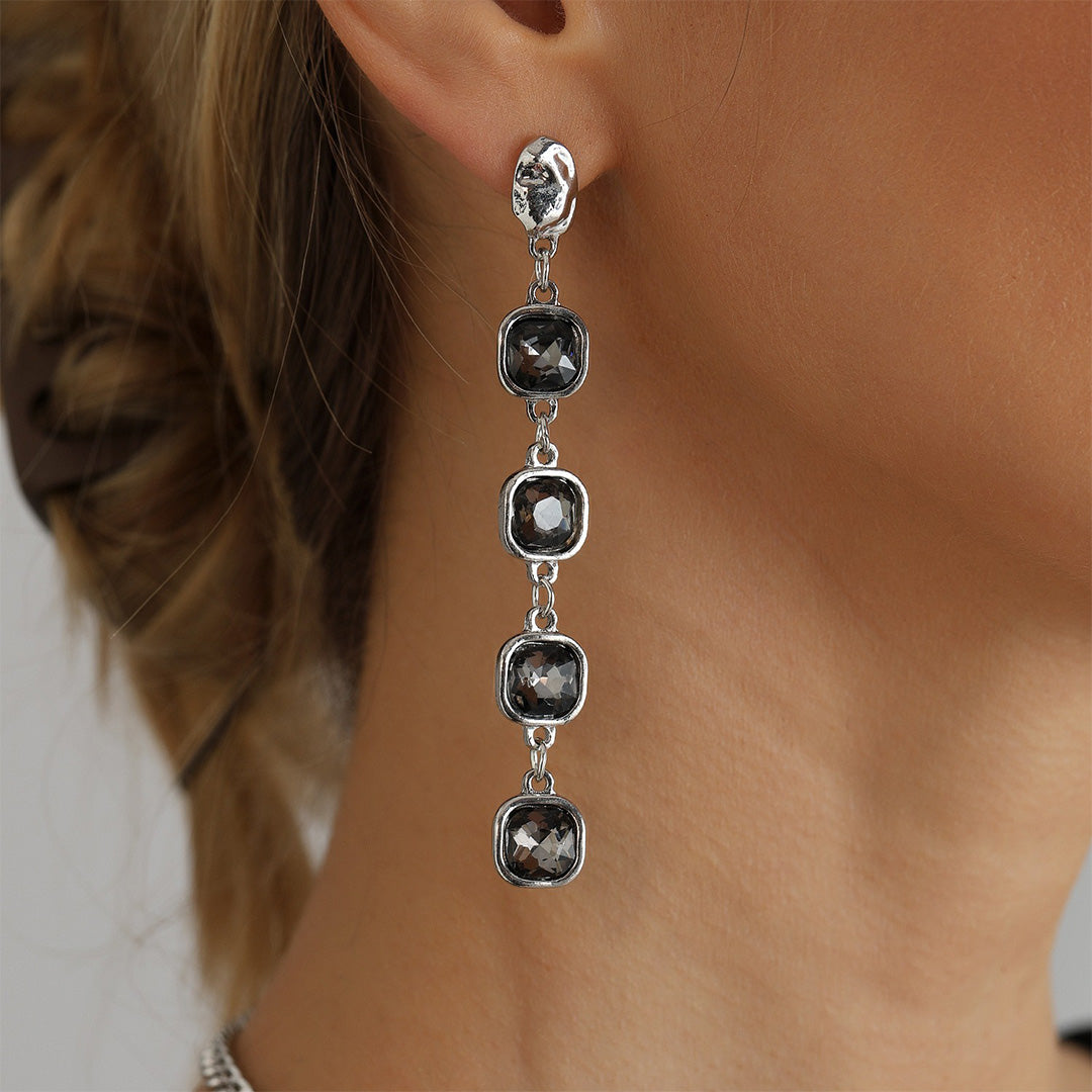 Geometric Black Diamond Dangle Earrings