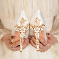 High Heel Satin Point Toe Wedding Shoes With Flower