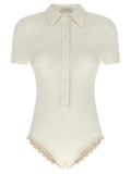 Magda Butrym Viscose Polo Bodysuit — Cream