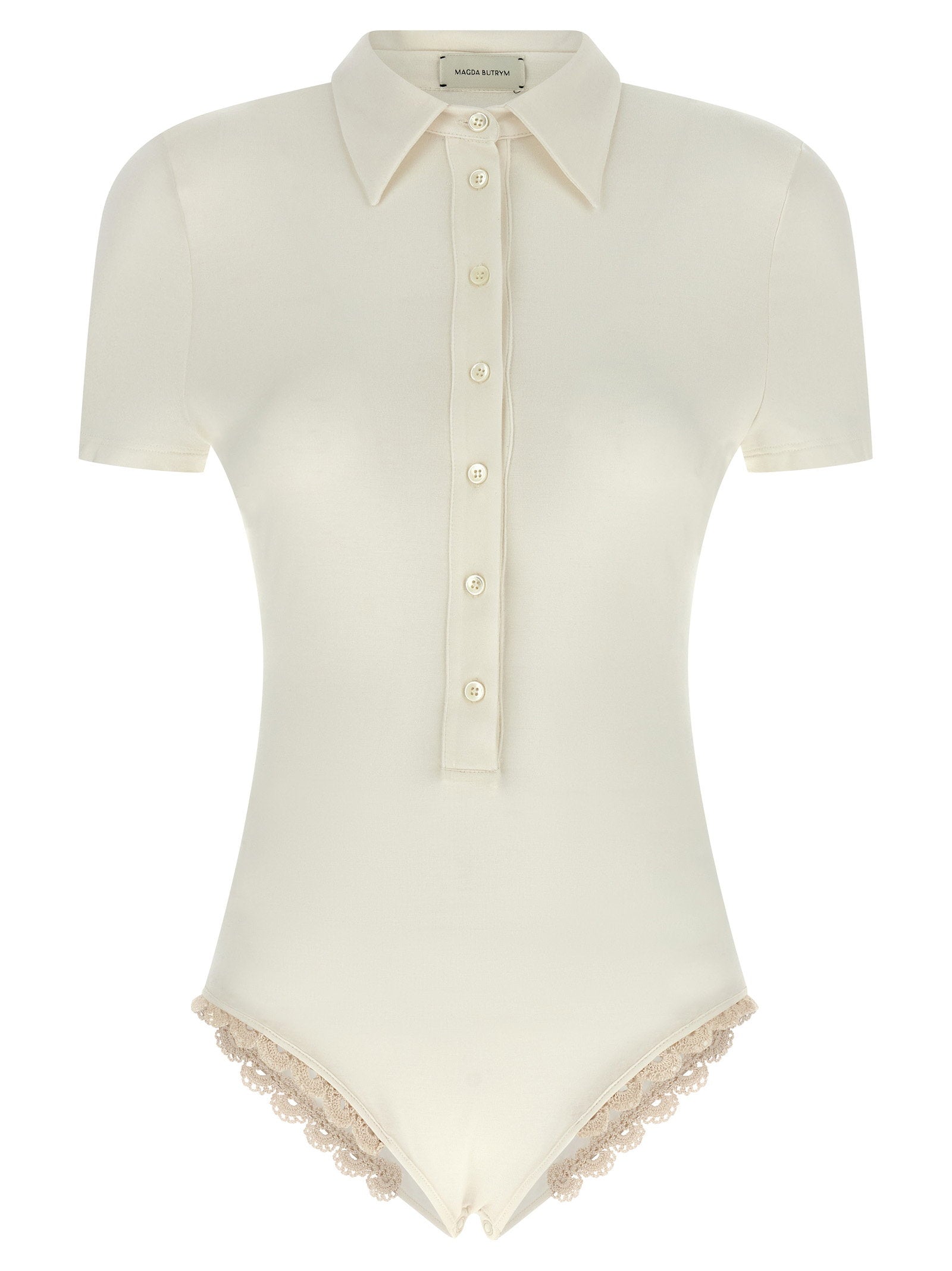 Magda Butrym Viscose Polo Bodysuit — Cream