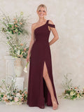 Classic A-Line One-Shoulder Chiffon Bridesmaid Dresses With High Split