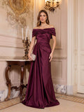 A-Line Off-The-Shoulder Floor-Length Satin Evening Dresses