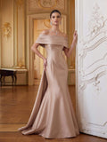 Trumpet/Mermaid Off-The-Shoulder Sleeveless Floor-Length Twill Satin Evening Dresses With Bow(s)