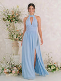 A-Line Halter Floor-Length Chiffon Bridesmaid Dress