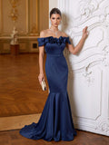 Trumpet/Mermaid Off-The-Shoulder Sweep Train Elastic Satin Evening Dresses With Bow(s)/Shoulder Ruffle