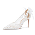 High Heel Silk Satin Point Toe Wedding Shoes With Bowknot