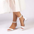 Low Heel Silk Like Satin Open Toe Wedding Shoes With Imitation Pearl