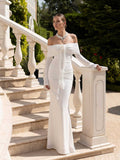 Trumpet/Mermaid Off-The-Shoulder Long Sleeves Floor-Length Stretch Chiffon Evening Dresses With Flower(s)
