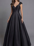 Ball-Gown V-Neck Sleeveless Floor-Length Satin Evening Dresses With Beading
