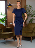 Sheath/Column Scoop Neck Knee-Length Crepe Satin Mother Of The Bride Dresses