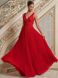 A-Line V-Neck Sleeveless Floor-Length Chiffon Mother Of The Bride Dresses With Pleated