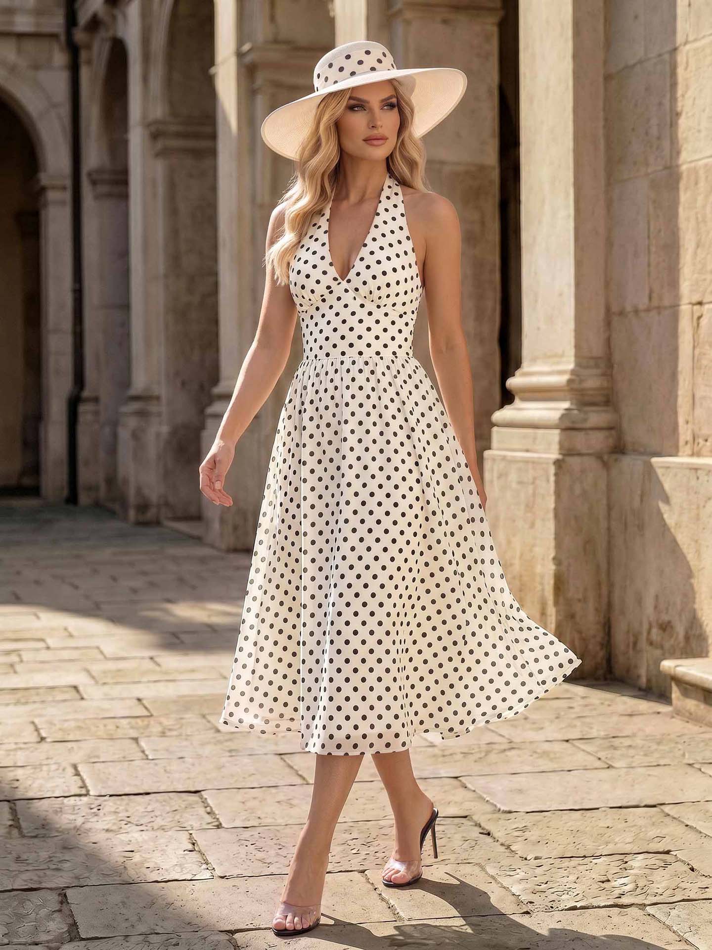 A-Line V-Neck/Halter Sleeveless Tea-Length Chiffon Cocktail Dresses