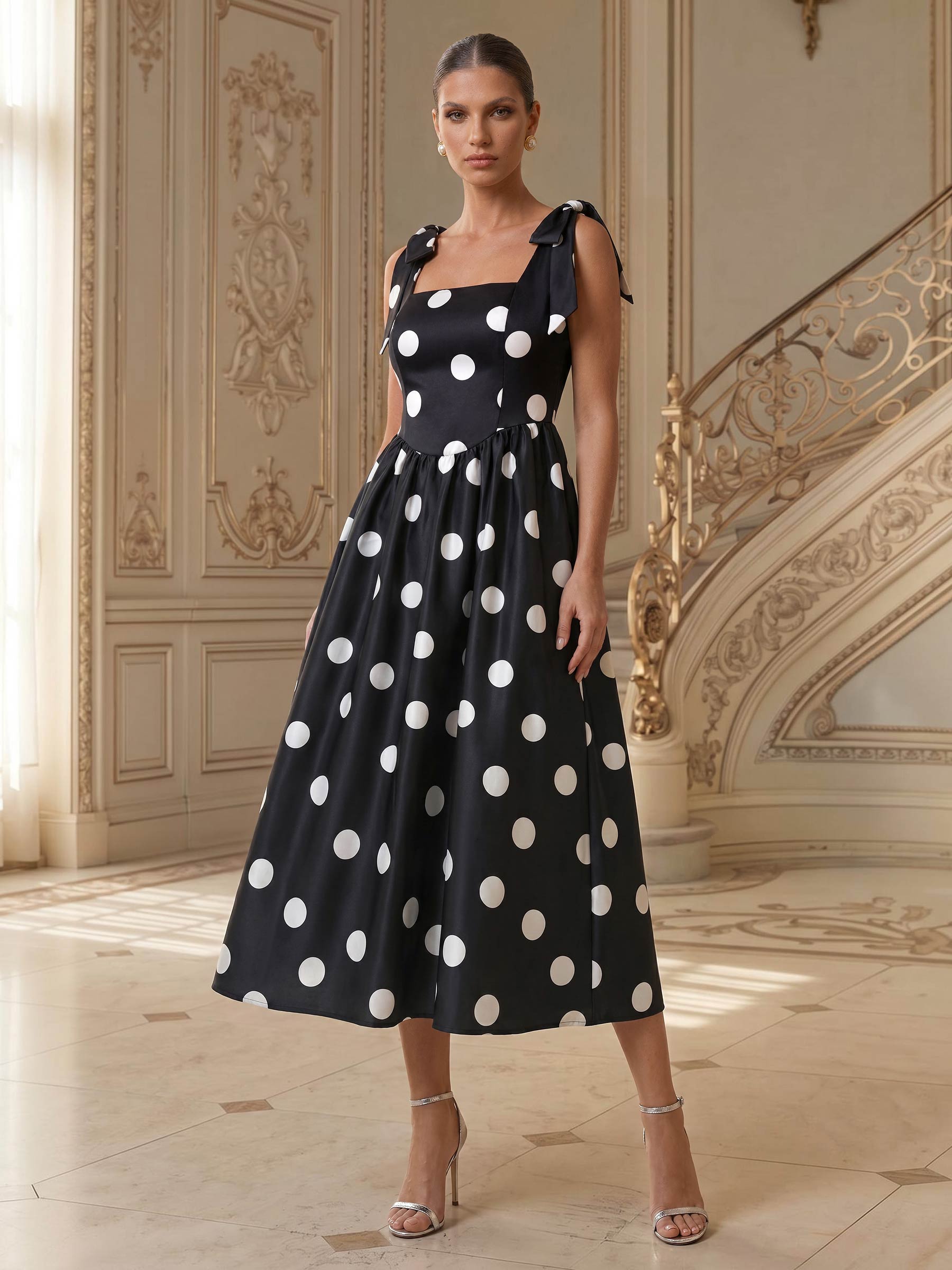 A-Line Square Neckline Sleeveless Tea-Length Satin Cocktail Dresses