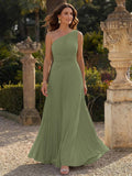 Sheath/Column One-Shoulder Sleeveless Floor-Length Chiffon Mother Of The Bride Dresses With Pleated