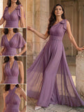 Jumpsuit/Pantsuit Sleeveless Floor-Length Chiffon Mother Of The Bride Dresses With Bow(s)/Overskirt Dress