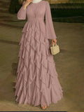 A-Line Scoop Neck Long Sleeves Floor-Length Chiffon Evening Dresses With Ruffle