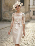 Sheath/Column Scoop Neck Satin Mother Of The Bride Dresses With Appliques Lace