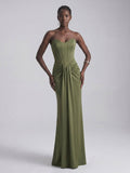 Sheath/Column Strapless Sleeveless Floor-Length Elastic Satin Evening Dresses