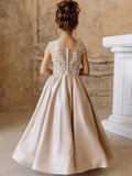 Ball-Gown/Princess Champagne Satin Lace Flower Girl Dresses