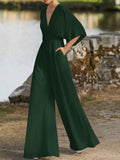 Jumpsuit/Pantsuit V-Neck 1/2 Sleeves Elastic Satin Floor-Length Evening Dresses