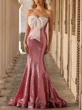 Trumpet/Mermaid Strapless Sleeveless Floor-Length Chiffon/Sequined Evening Dresses With Bow(s)/Sequins